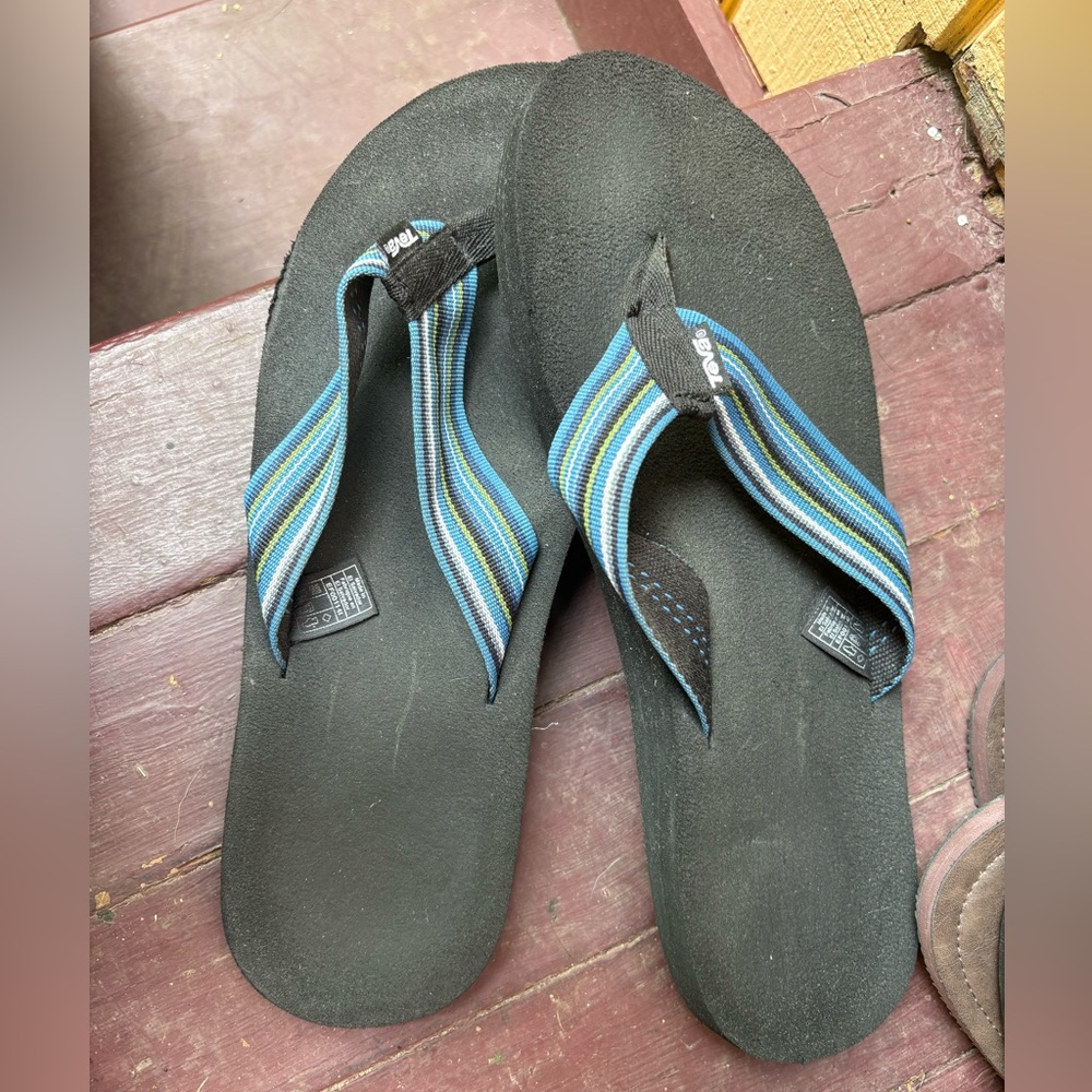 Teva Black Flip Flops with Blue Stripes